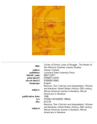 Circles of sorrow, lines of struggle: the novels of Toni Morrison