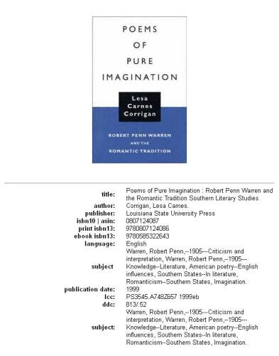 Poems of pure imagination: Robert Penn Warren and the romantic tradition