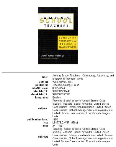 Among schoolteachers: community, autonomy, and ideology in teachers' work