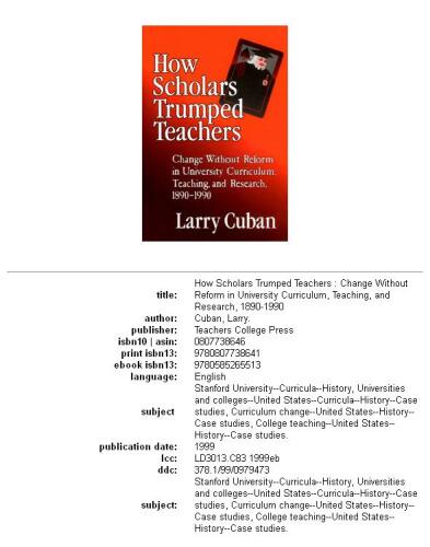 How scholars trumped teachers: change without reform in university curriculum, teaching, and research, 1890-1990