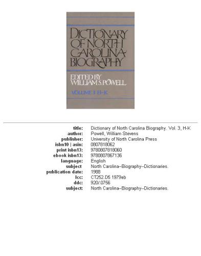 Dictionary of North Carolina biography, Volume 3