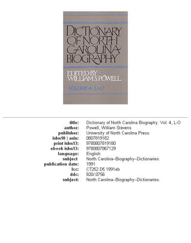 Dictionary of North Carolina biography, Volume 4