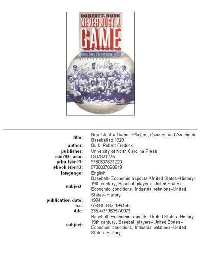 Never just a game: players, owners, and American baseball to 1920