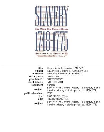 Slavery in North Carolina, 1748-1775