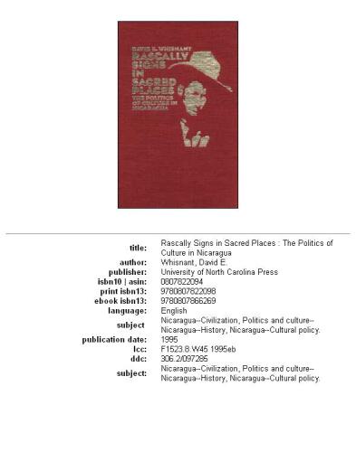 Rascally signs in sacred places: the politics of culture in Nicaragua