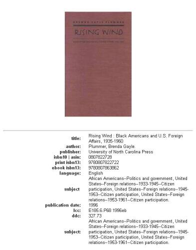 Rising wind: Black Americans and U.S. foreign affairs, 1935-1960