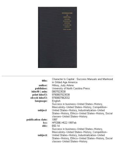 Character is capital: success manuals and manhood in Gilded Age America