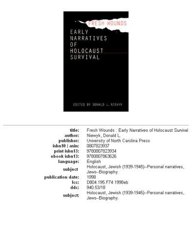 Fresh wounds: early narratives of Holocaust survival