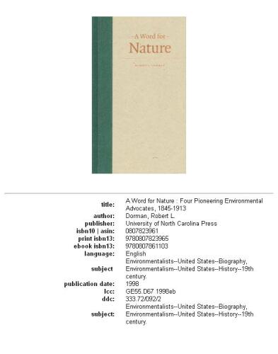 A word for nature: four pioneering environmental advocates, 1845-1913