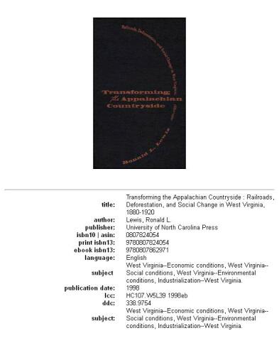 Transforming the Appalachian countryside: railroads, deforestation, and social change in West Virginia, 1880-1920