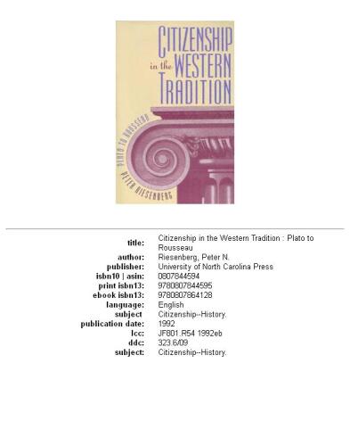 Citizenship in the Western Tradition: Plato to Rousseau