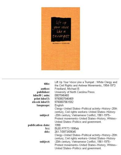 Lift up your voice like a trumpet: white clergy and the civil rights and antiwar movements, 1954-1973