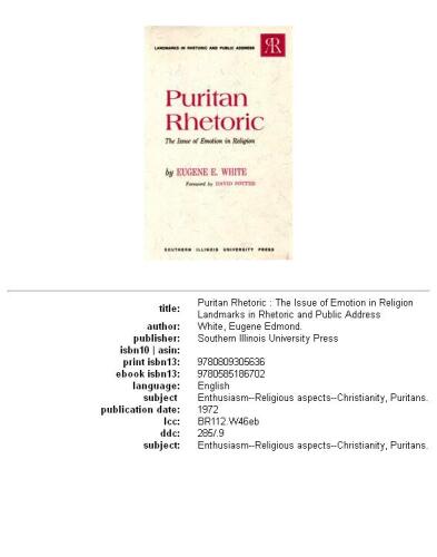 Puritan rhetoric: the issue of emotion in religion