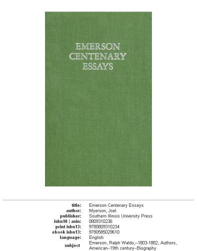 Emerson centenary essays