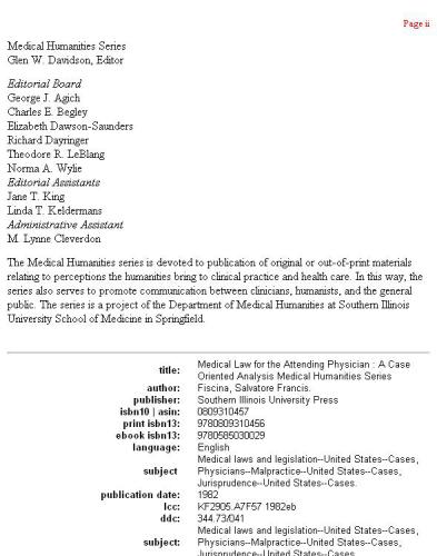 Medical law for the attending physician: a case oriented analysis