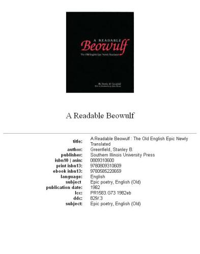A readable Beowulf: the Old English epic newly translated