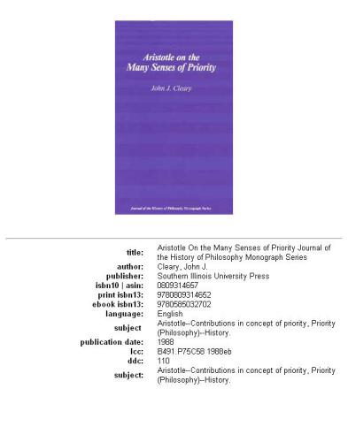 Aristotle on the many senses of priority