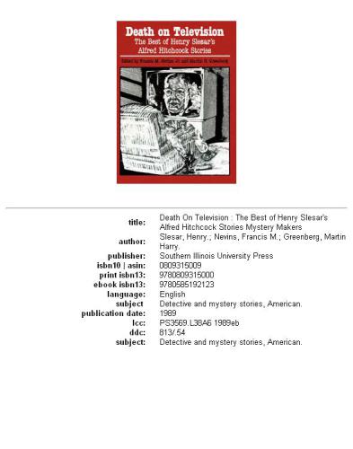 Death on television: the best of Henry Slesar's Alfred Hitchcock stories