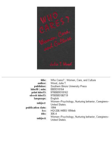 Who cares?: women, care, and culture
