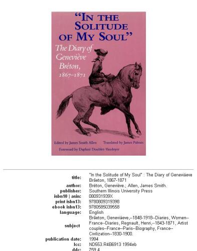'In the solitude of my soul'': the diary of Geneviève Bréton, 1867-1871