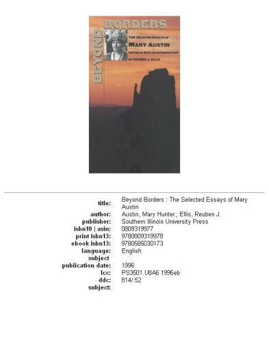 Beyond borders: the selected essays of Mary Austin