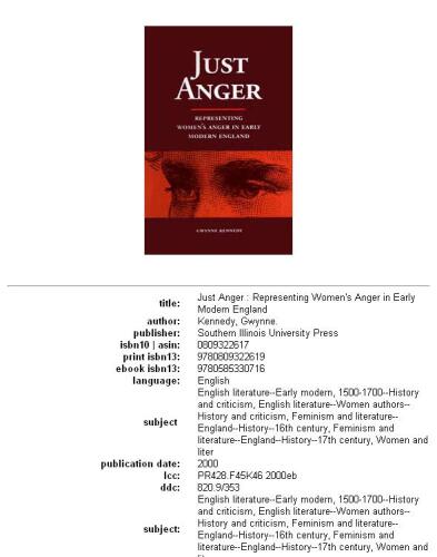 Just anger: representing women's anger in early modern England
