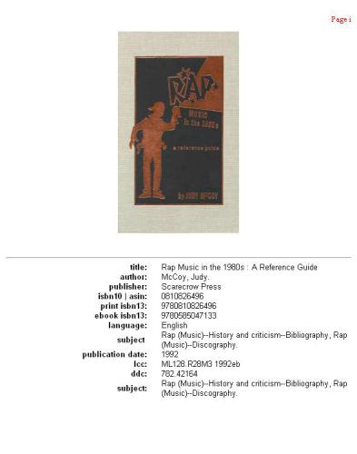 Rap music in the 1980s: a reference guide