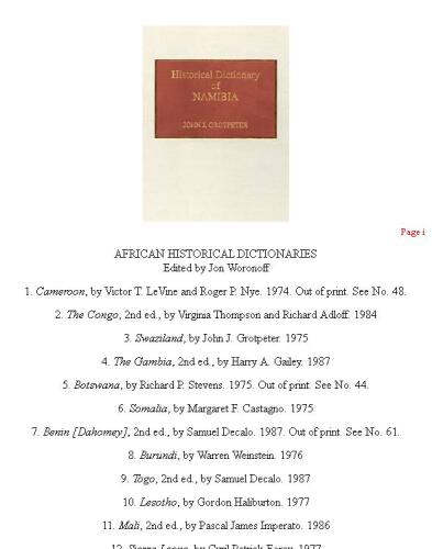 Historical dictionary of Namibia