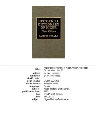 Historical dictionary of Niger