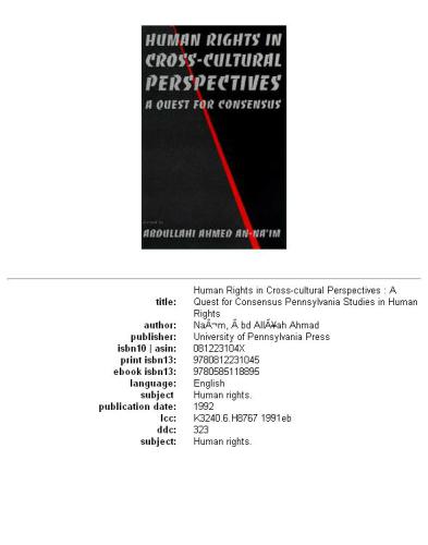 Human rights in cross-cultural perspectives: a quest for consensus