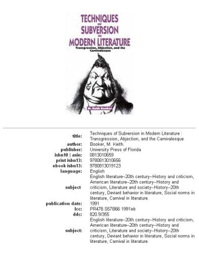 Techniques of subversion in modern literature: transgression, abjection, and the carnivalesque