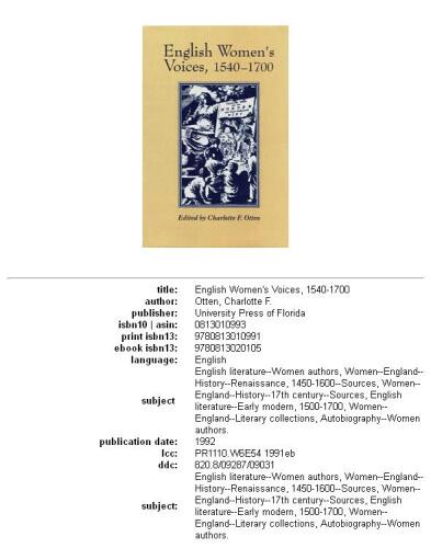 English women's voices, 1540-1700