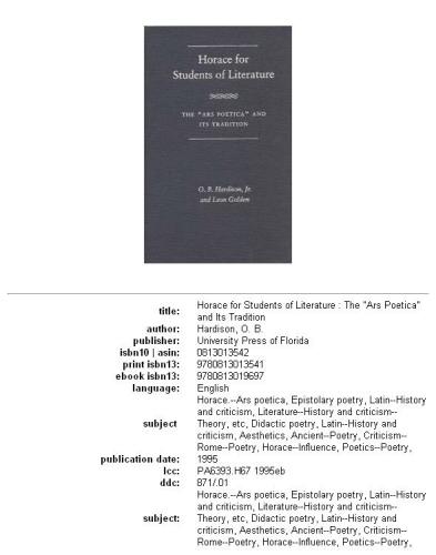 Horace for students of literature: the 'Ars poetica' and its tradition