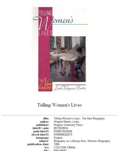 Telling women's lives: the new biography