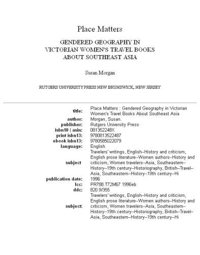 Place matters: gendered geography in Victorian women's travel books about Southeast Asia