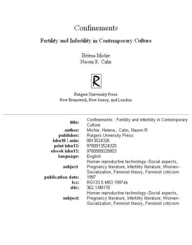 Confinements: fertility and infertility in contemporary culture