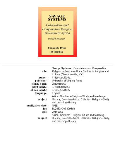 Savage systems: colonialism and comparative religion in southern Africa