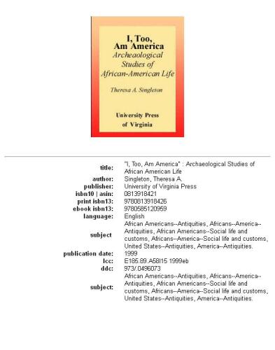 'I, too, am America'': archaeological studies of African-American life