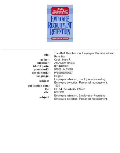 The AMA handbook for employee recruitment and retention