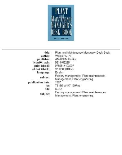Plant and maintenance manager's desk book