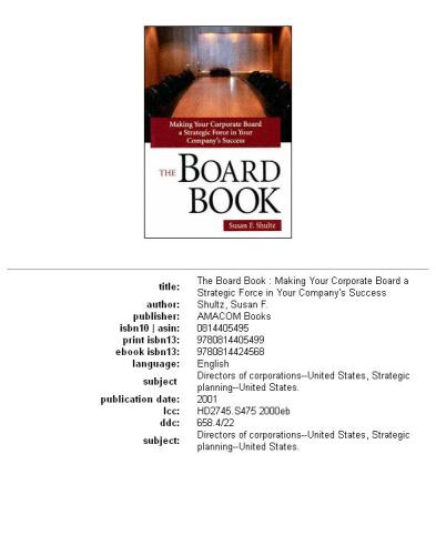 The board book: making your corporate board a strategic force in your company's success