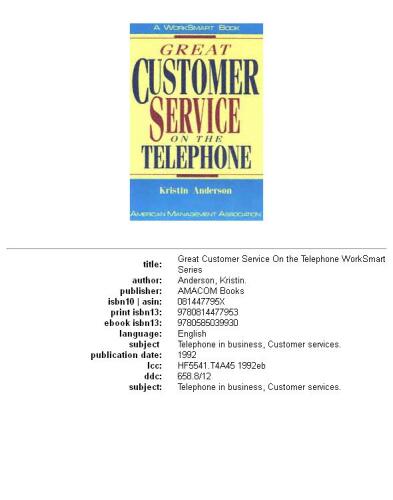 Great customer service on the telephone