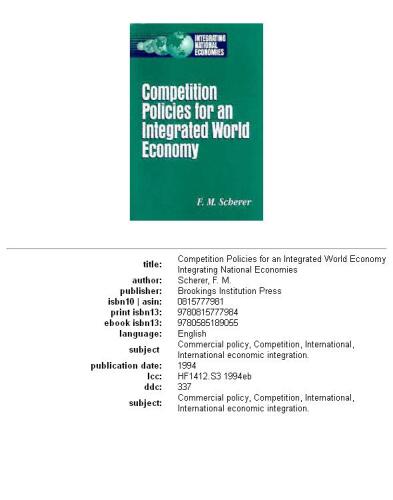 Competition policies for an integrated world economy