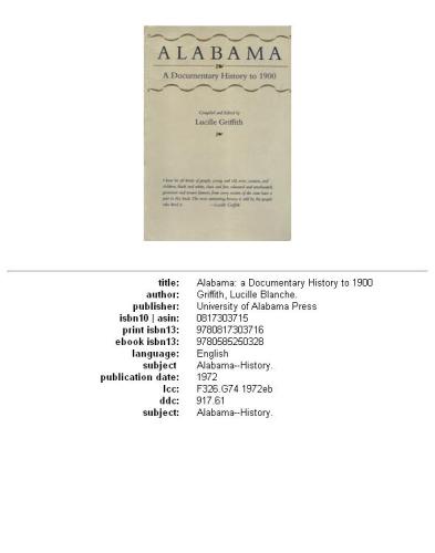 Alabama: A Documentary History to 1900