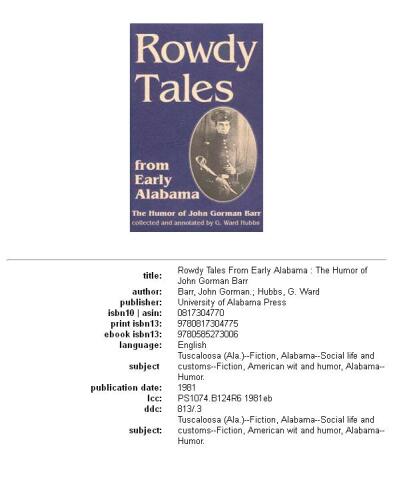 Rowdy Tales from Early Alabama: The Humor of John Gorman Barr