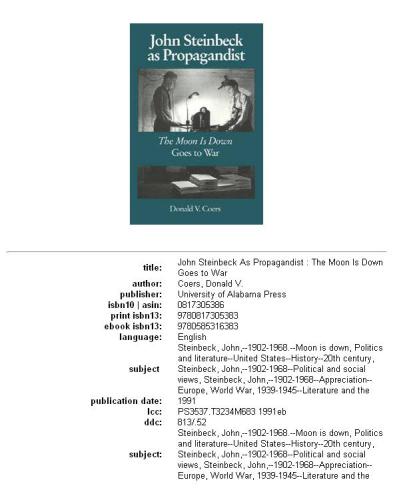 John Steinbeck as propagandist: The moon is down goes to war