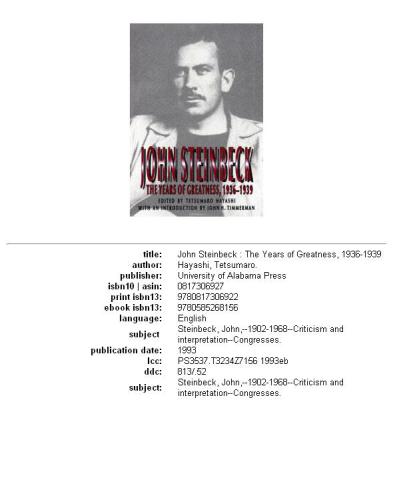 John Steinbeck: the years of greatness, 1936-1939