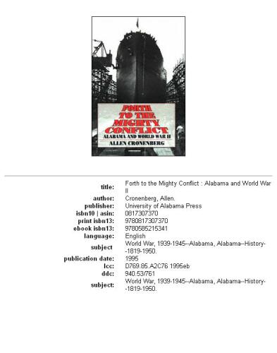 Forth to the mighty conflict: Alabama and World War II