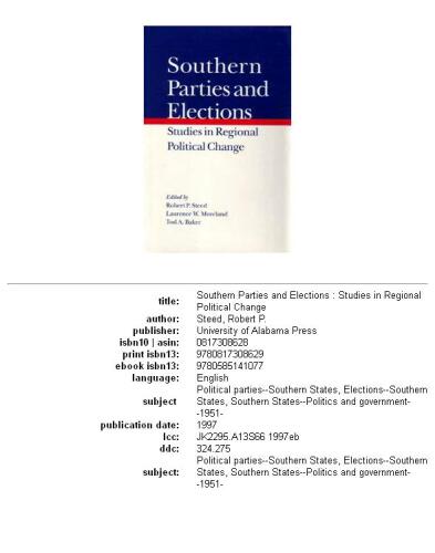 Southern parties and elections: studies in regional political change