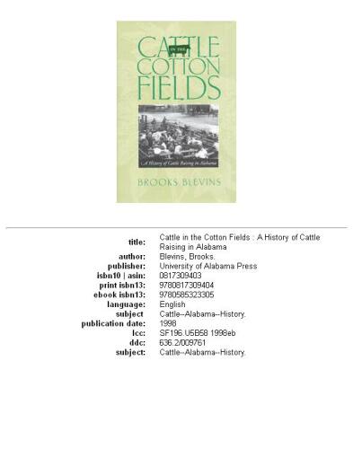 Cattle in the cotton fields: a history of cattle raising in Alabama